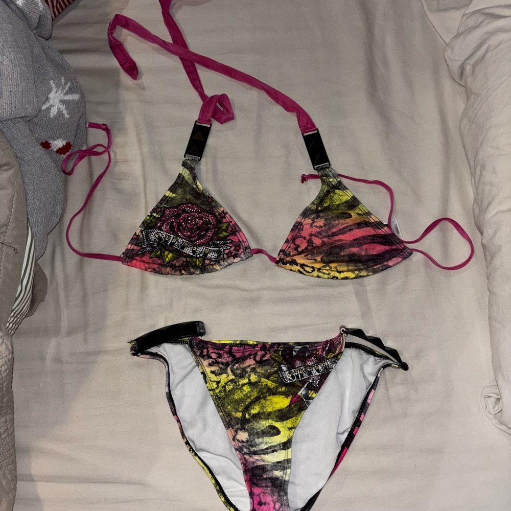 SINFUL by AFFLICTION Vibrant Pink and Yellow Bikini Set